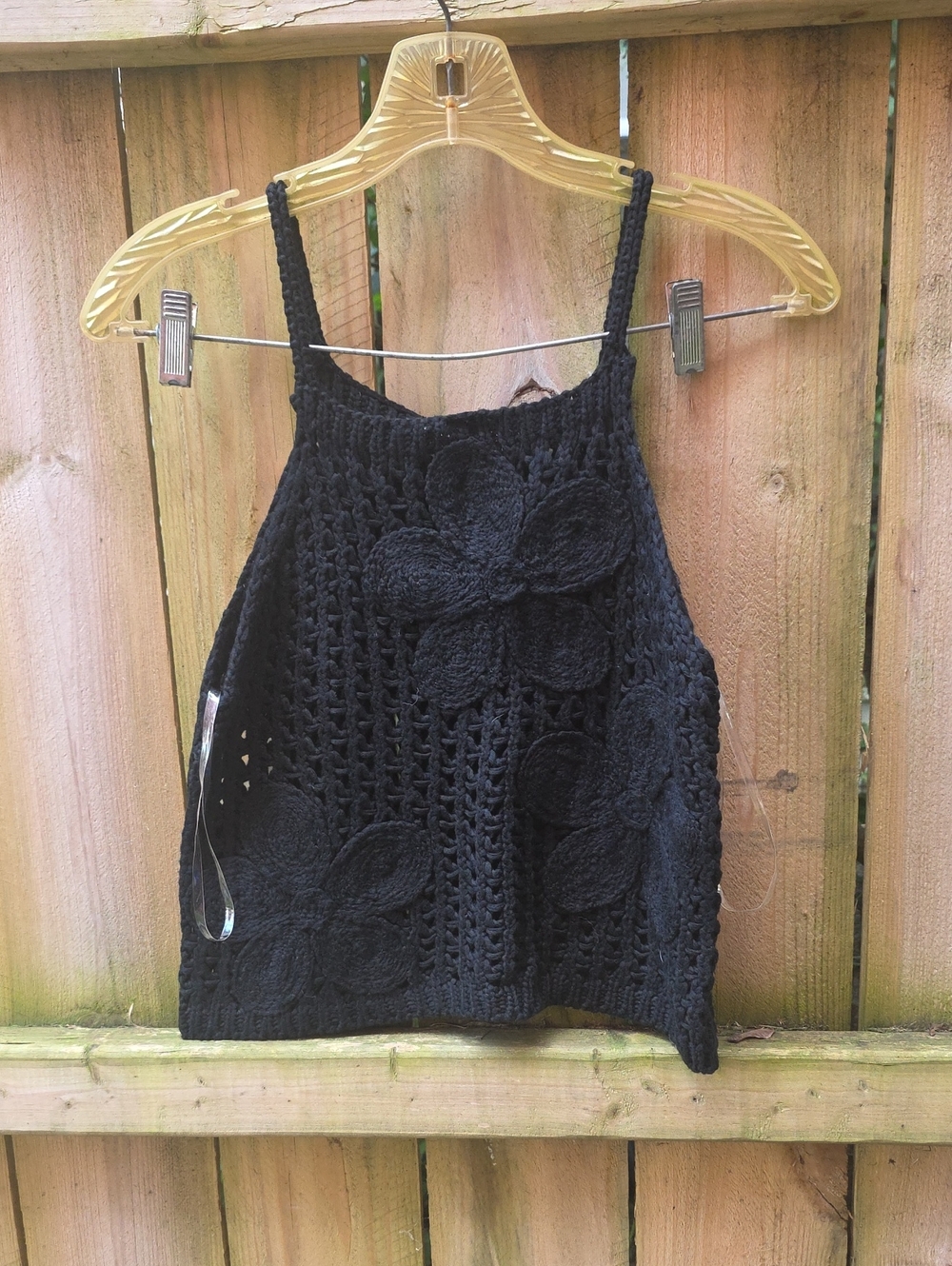 Black Crochet Floral Halter Camisole